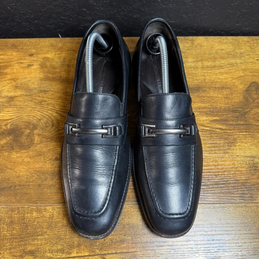 Johnston & Murphy‎ 20-1477 Black Leather Bit Loafers Mens 8 M Dress Shoes